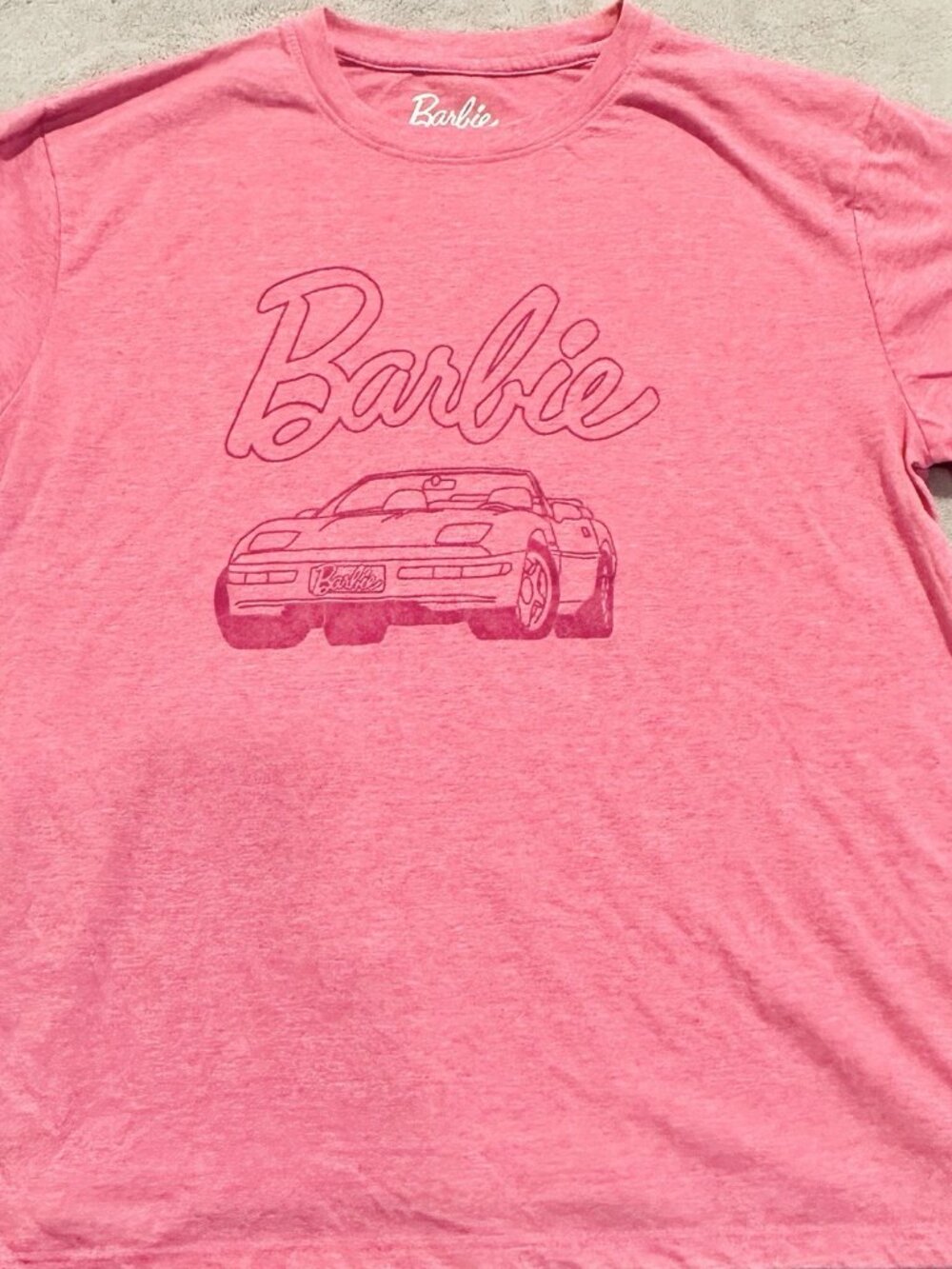 Barbie Pink Corvette Graphic Print T-Shirt Womens L